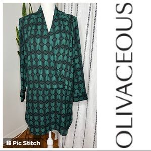 🌻Olivaceous Green Geometric Pattern shift dress Size L
